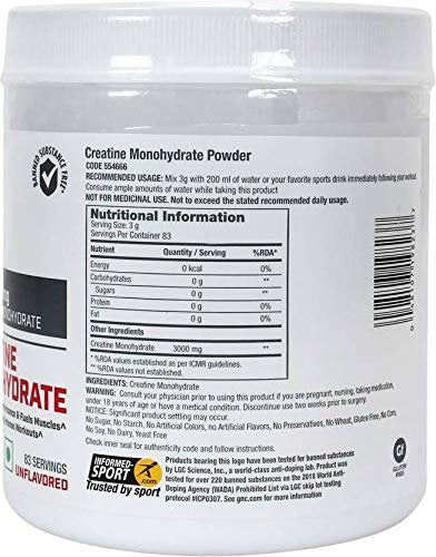 GNC Pro Performance Creatine Monohydrate 3000 mg Supplement Powder- 250 gm