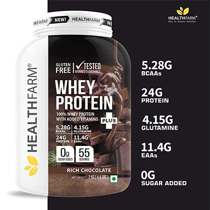 HEALTHFARM Whey protein plus with added vitamins| 58 SERVINGS | RICH CHOCOLATE, 2KG