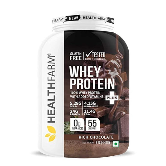 HEALTHFARM Whey protein plus with added vitamins| 58 SERVINGS | RICH CHOCOLATE, 2KG