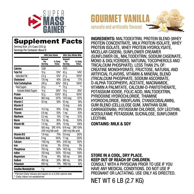 Dymatize Super Mass Gainer, Gourmet Vanilla, 6 lbs