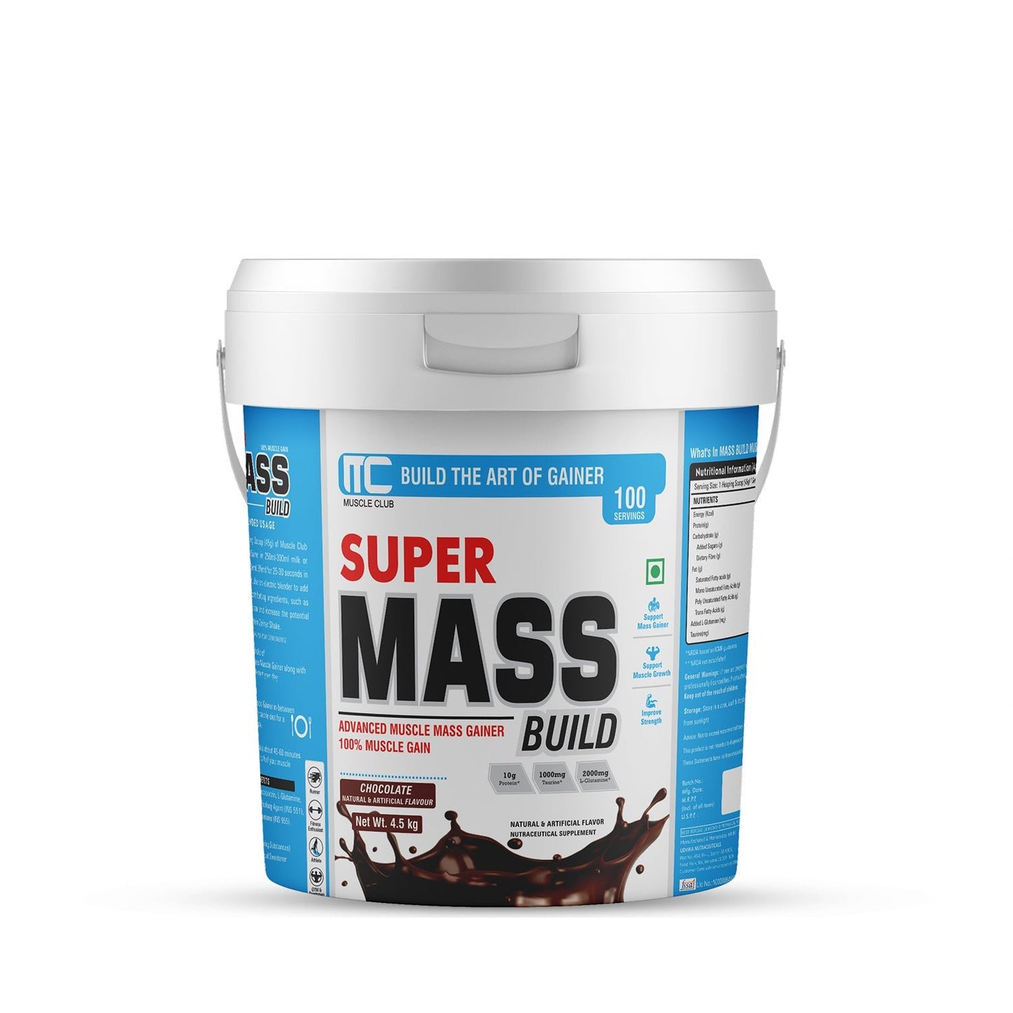 Muscle Club - Super Mass Build Muscle Gainer with 100% Muscle Gain, Taurine, and L-Glutamine 5 kg