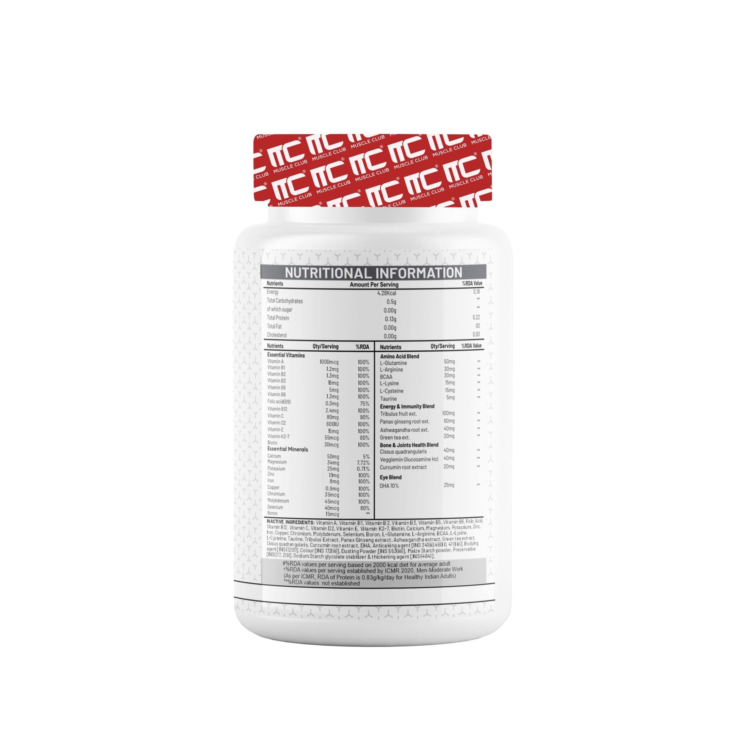 Muscle Club Multivitamin tablet for men & womens | 60 Tabs Multivitamin with Calcium, Zinc, Vitamin D | Antioxidants & Immune Support Nutrients. - Image 2
