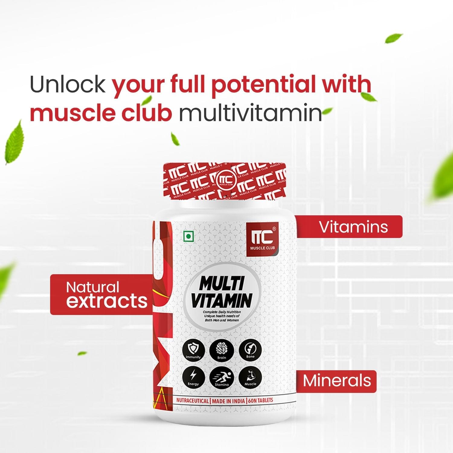 Muscle Club Multivitamin tablet for men & womens | 60 Tabs Multivitamin with Calcium, Zinc, Vitamin D | Antioxidants & Immune Support Nutrients. - Image 6
