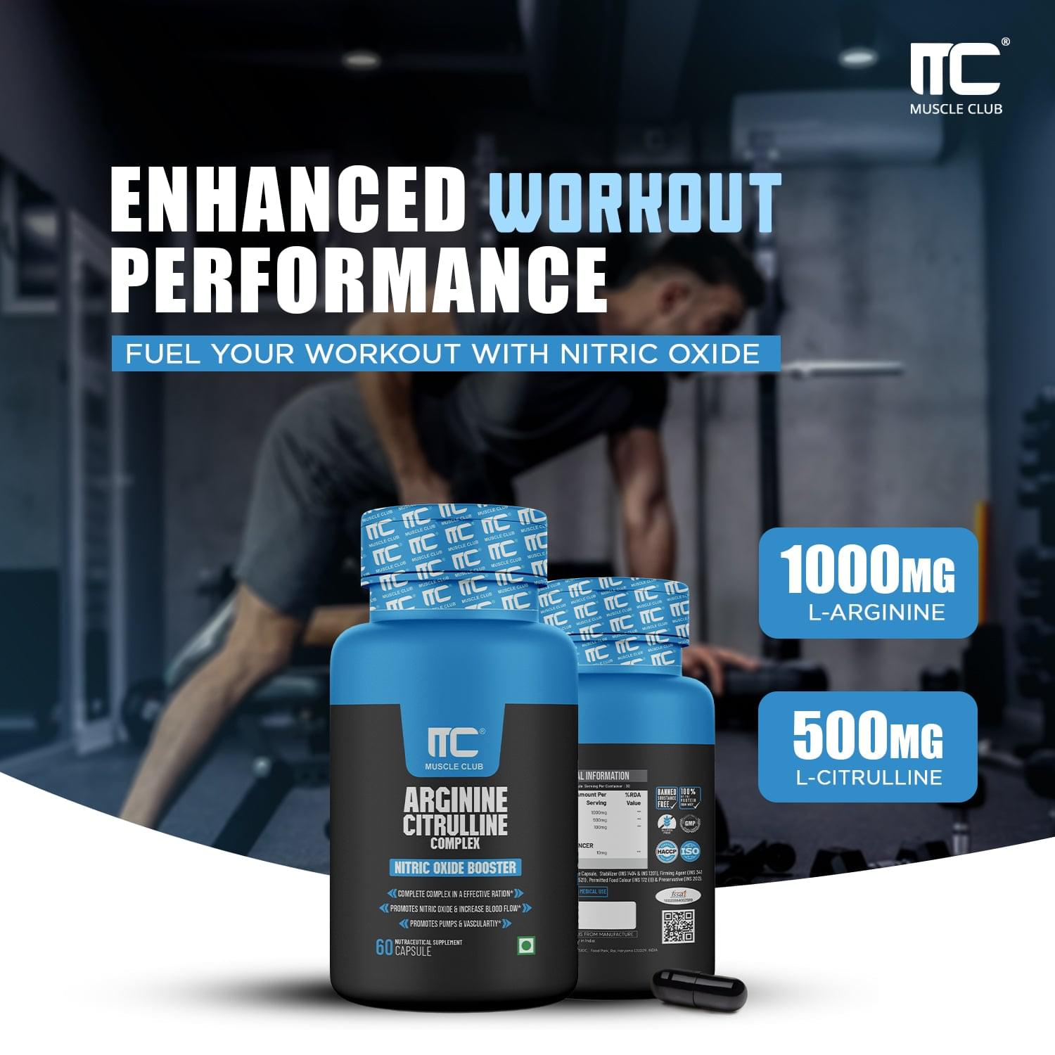 Muscle Club Arginine Citrulline Complex - Nitric Oxide Booster with Grape Seed Extract, 60 Caps - Image 3